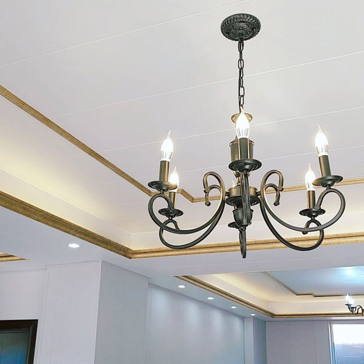 Silva Lampadario Creativo Retrò a Candele in Metallo Nero per Camera da Letto
