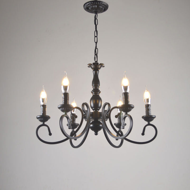 Silva Lampadario Creativo Retrò a Candele in Metallo Nero per Camera da Letto
