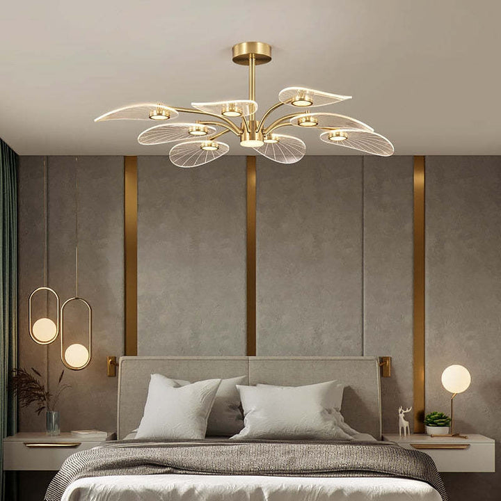 Arisha Arte Deco Foglia LED Lampade a Sospensione Metallo Acrilico Oro Camera da Letto