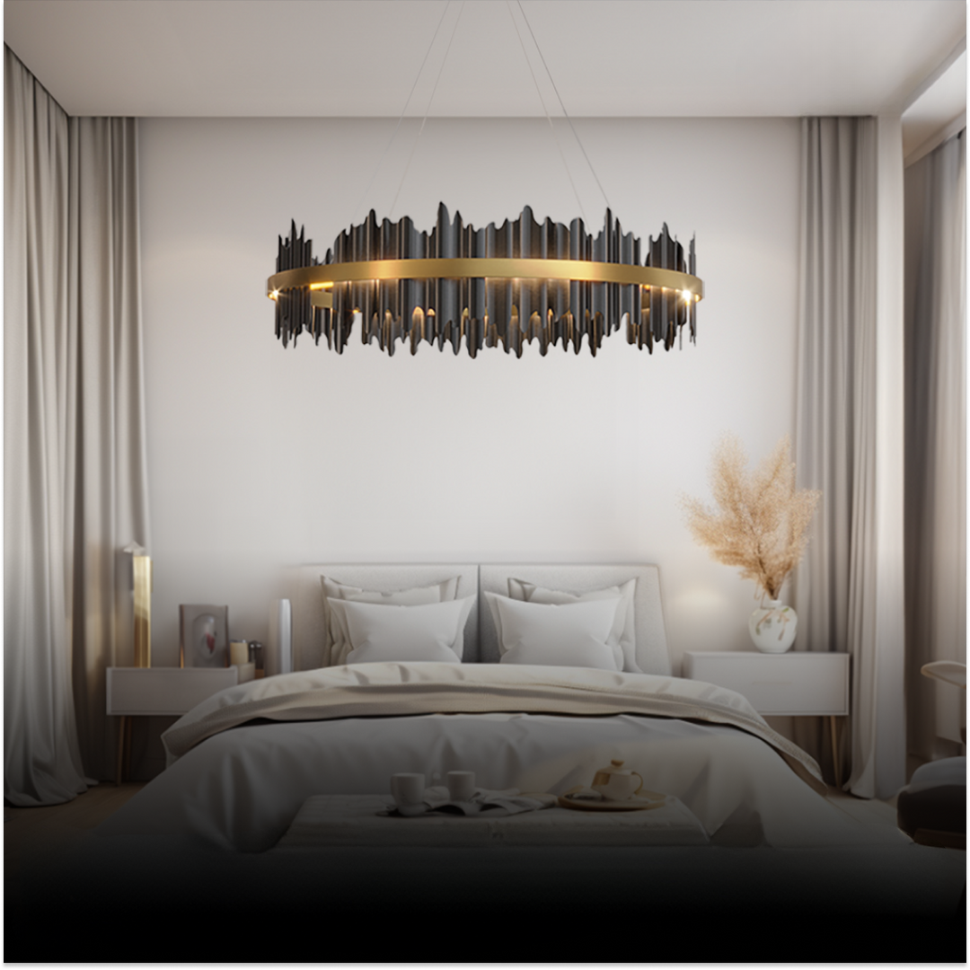 Kristy Design Moderno LED Metallo Vetro Lampadari Nero Oro