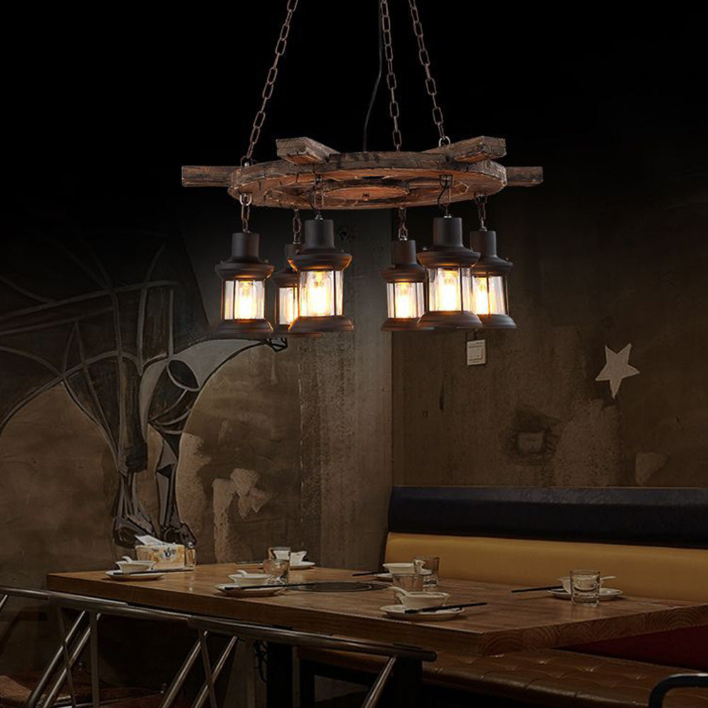 Epoch Retro Industriale LED Lampade a Sospensione Marrone Metallo Legno Soggiorno