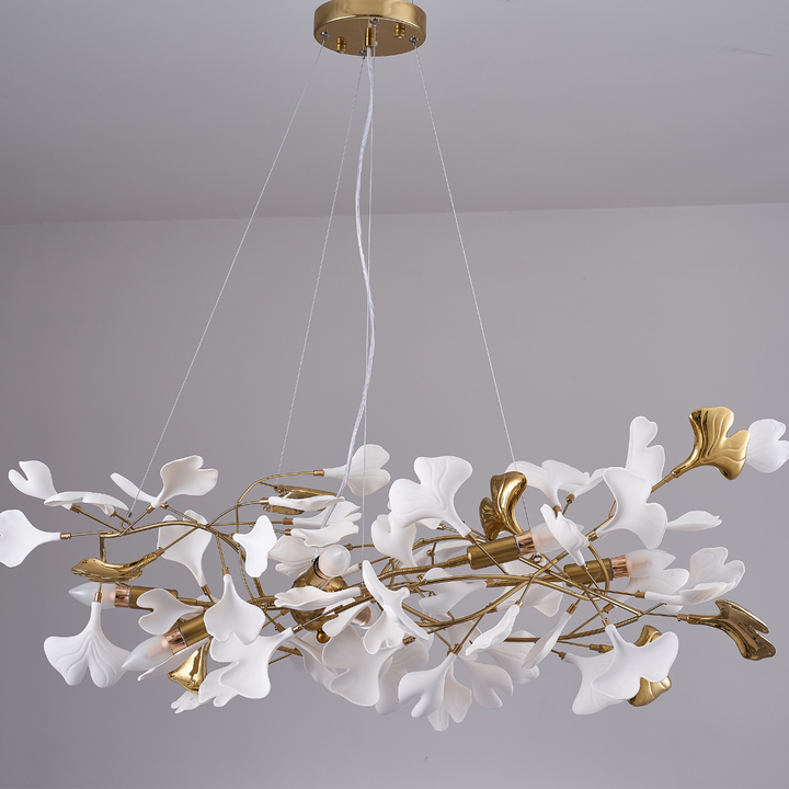 Olivia Lampada a Sospensione Ceramica Grande Foyer Foglia Gingko Soggiorno Lusso