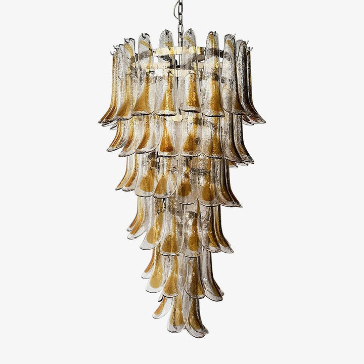 Eirinira lampadario petali in vetro di Murano dorato a Cascata Stratificata