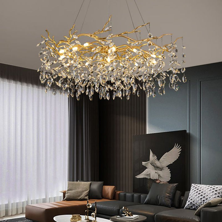 Kristy Design LED Lampada a Sospensione Artistico in Metallo/Cristallo Oro Soggiorno/Camera da Letto