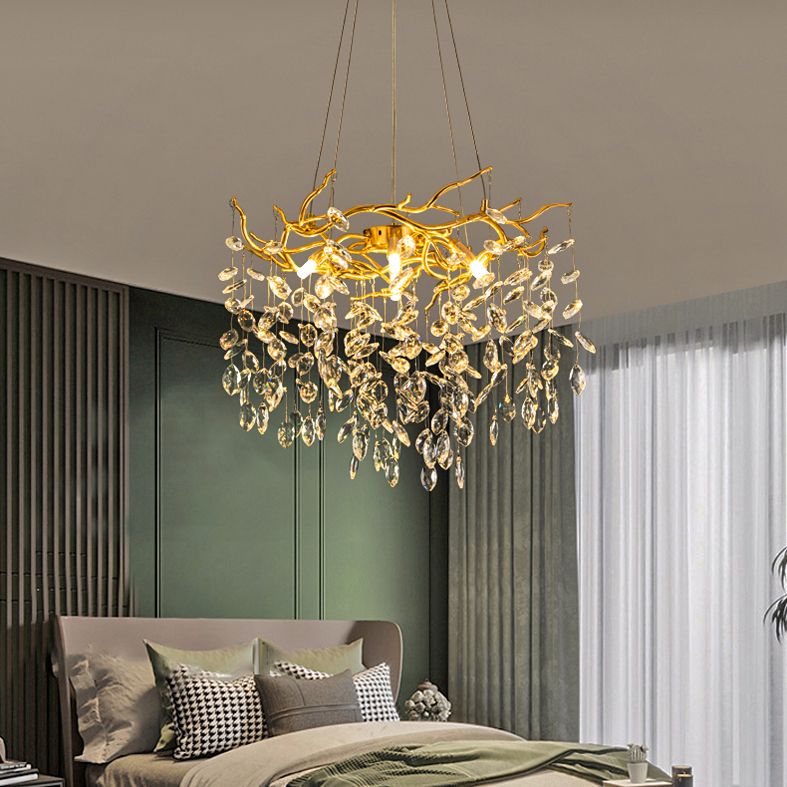 Kristy Design LED Lampada a Sospensione Artistico in Metallo/Cristallo Oro Soggiorno/Camera da Letto