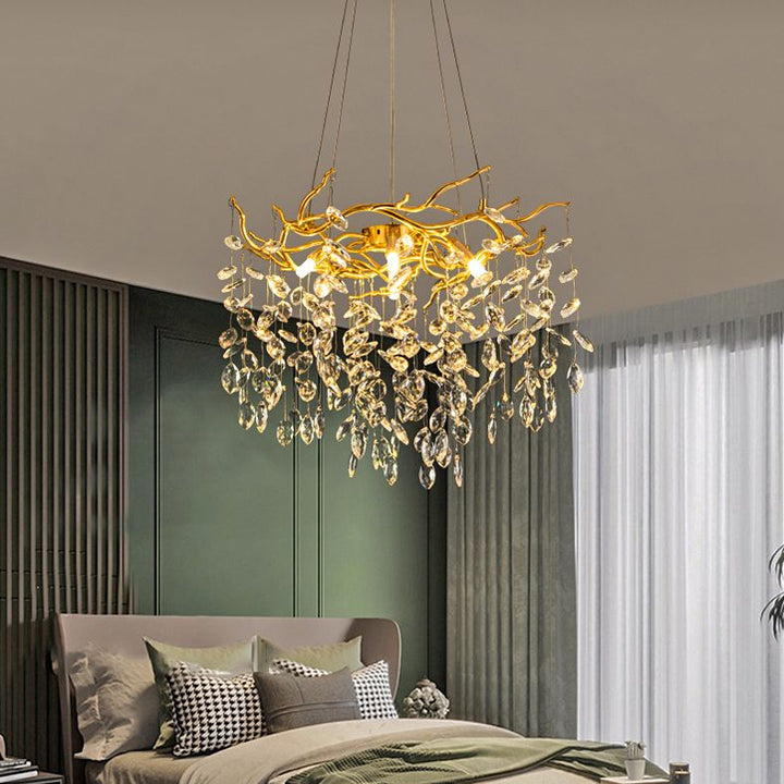Kristy Design LED Lampada a Sospensione Artistico in Metallo/Cristallo Oro Soggiorno/Camera da Letto