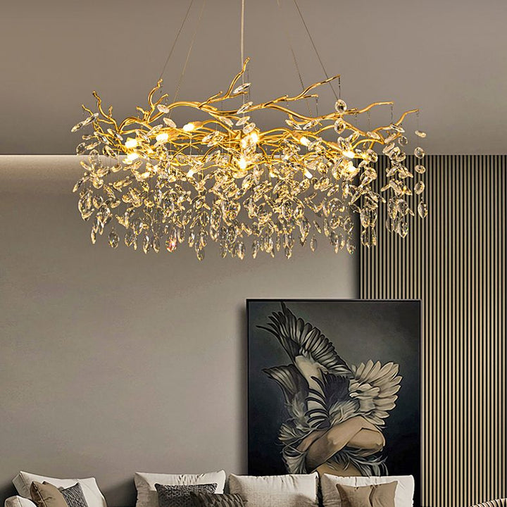 Kristy Design LED Lampada a Sospensione Artistico in Metallo/Cristallo Oro Soggiorno/Camera da Letto