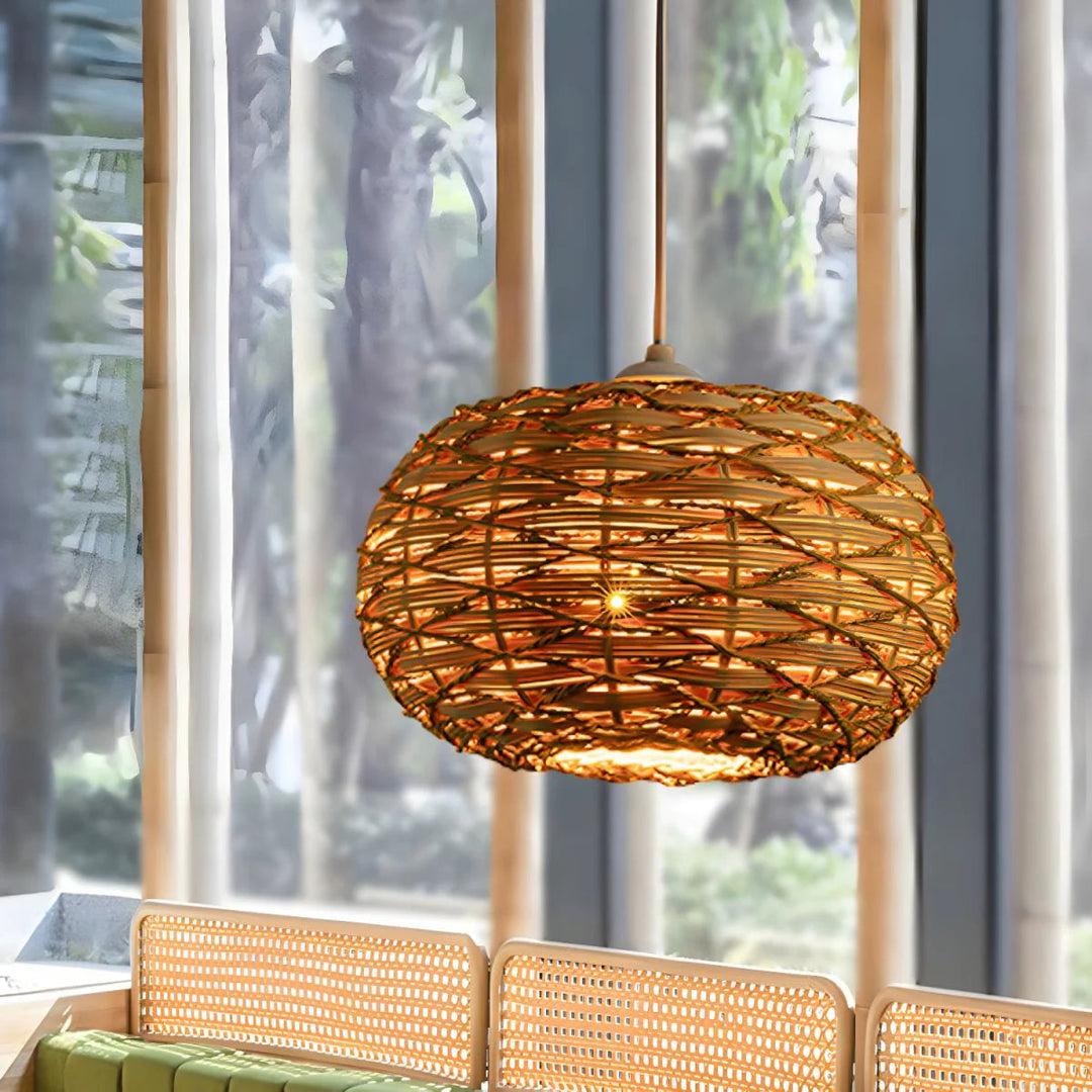Arisha Retrò LED Legno Rattan Sospensione Camera da Letto Ristorante