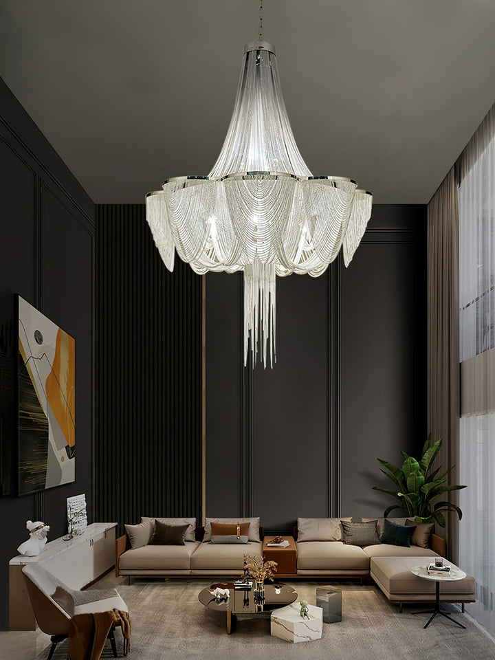 Serein lampadario con catena e frangia in argento