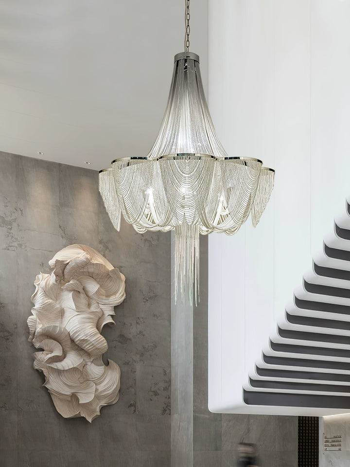 Serein lampadario con catena e frangia in argento