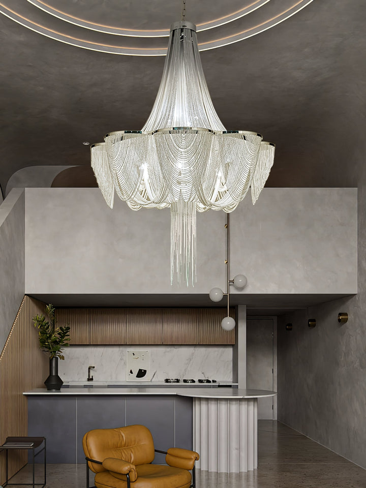 Serein lampadario con catena e frangia in argento