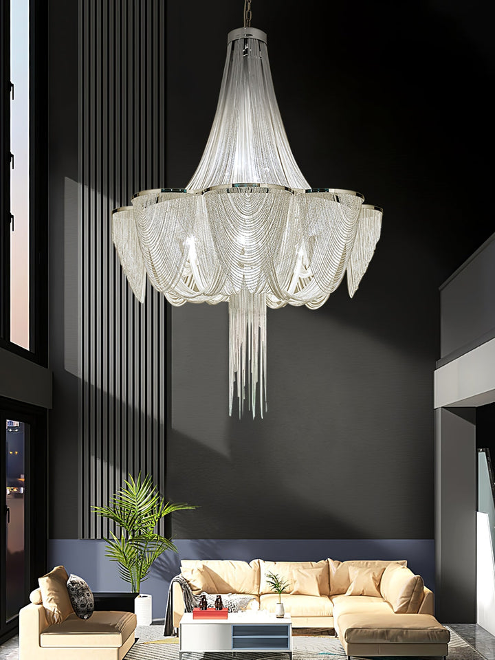 Serein lampadario con catena e frangia in argento