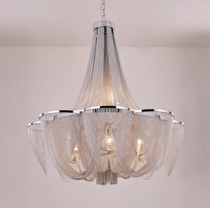 Serein lampadario con catena e frangia in argento