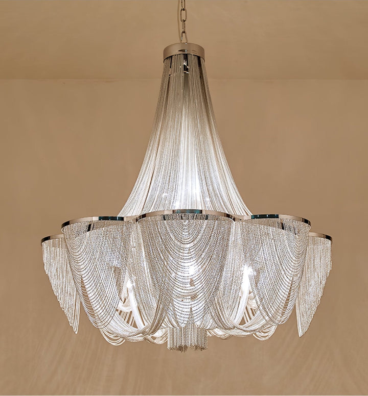 Serein lampadario con catena e frangia in argento