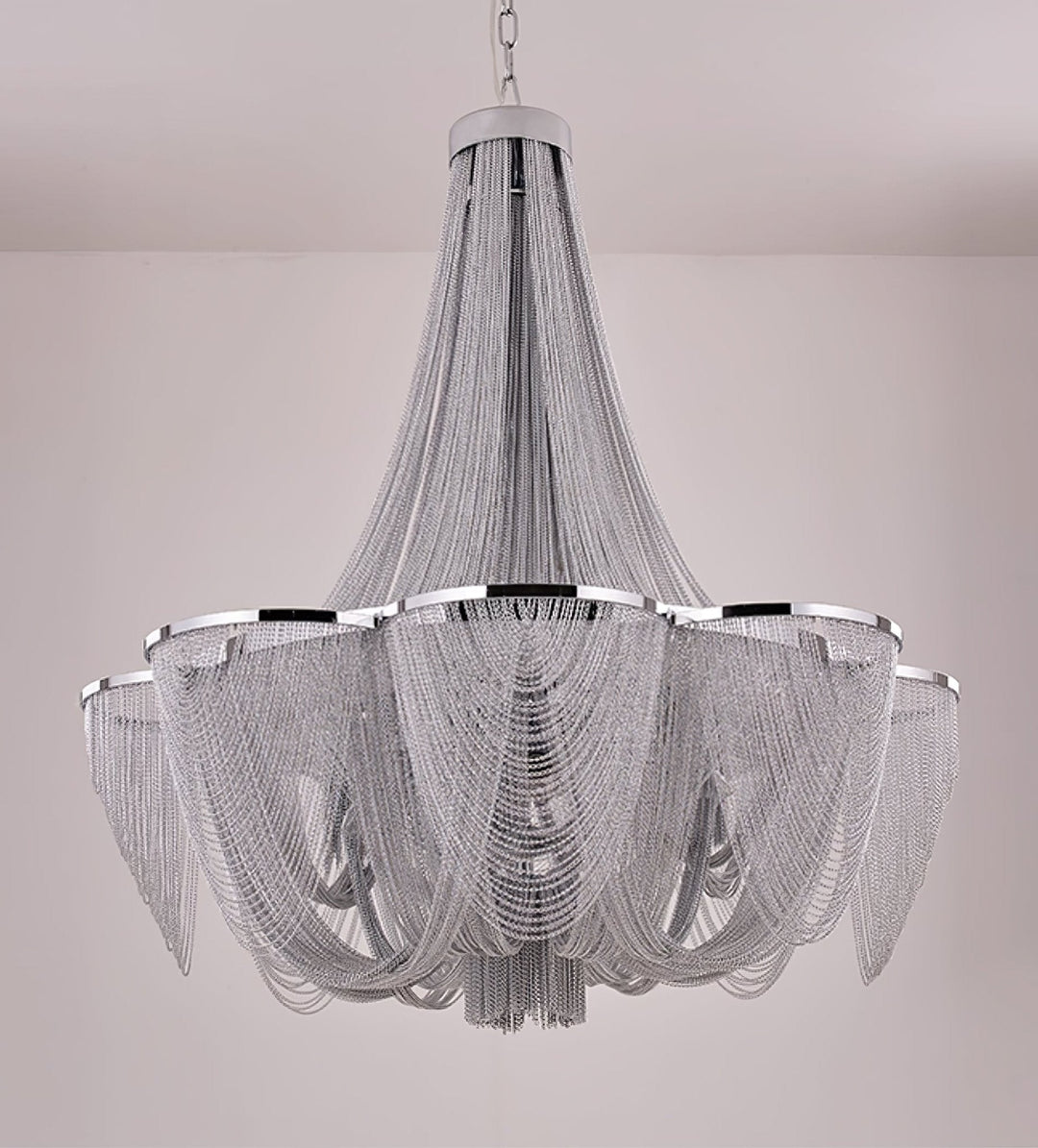 Serein lampadario con catena e frangia in argento