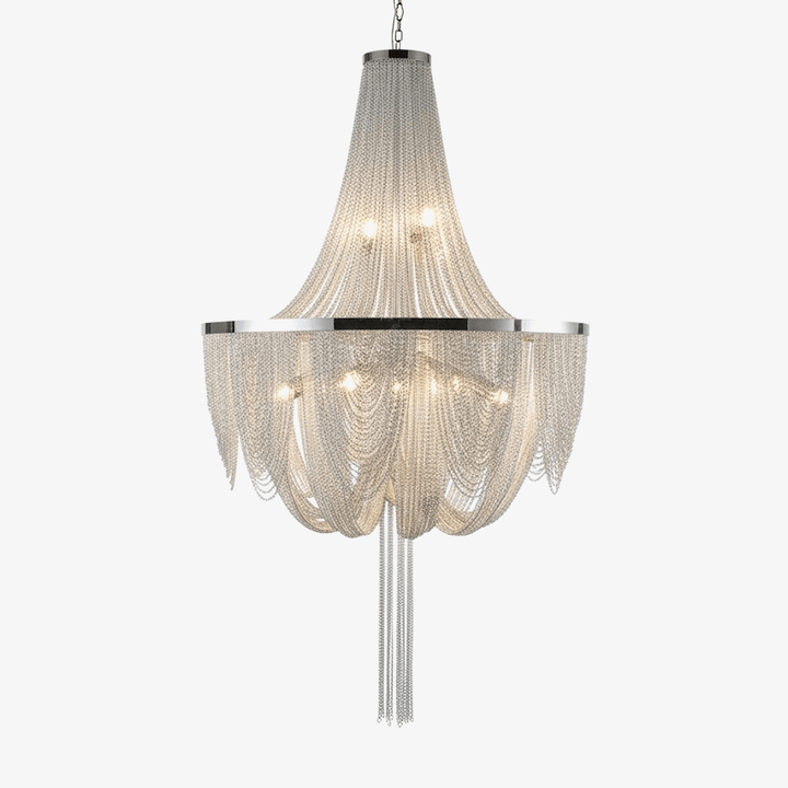 Serein lampadario con catena e frangia in argento