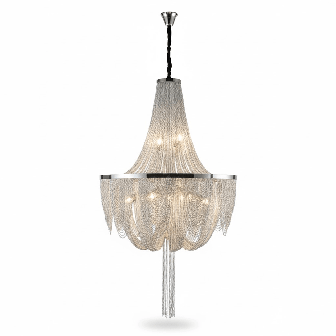 Serein lampadario con catena e frangia in argento