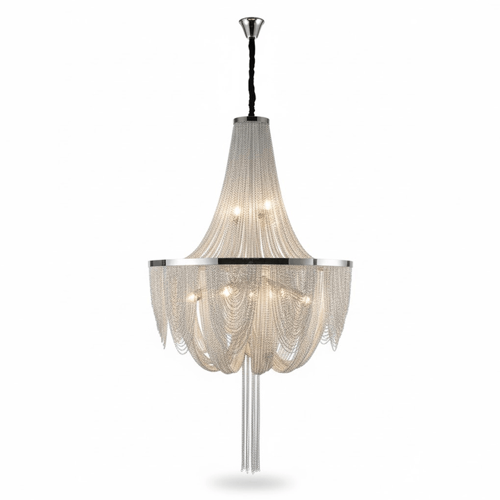 Serein lampadario con catena e frangia in argento
