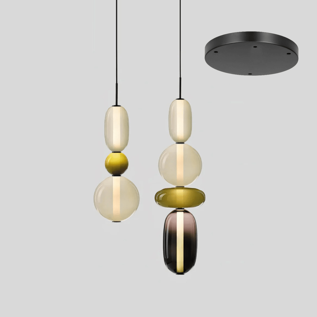 Lioraena lampada a sospensione con capsule in vetro colorato a grappolo