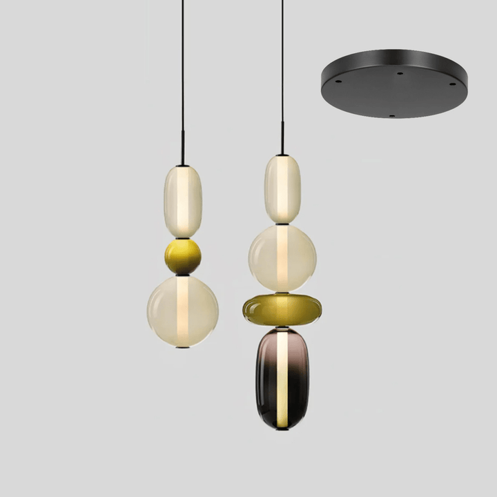 Lioraena lampada a sospensione con capsule in vetro colorato a grappolo