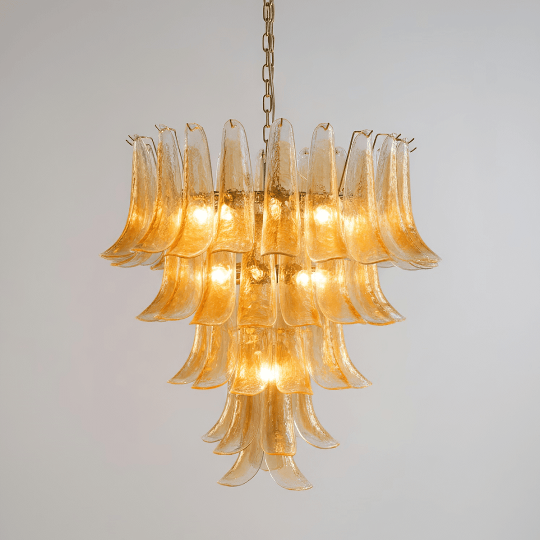 Maelric lampadario petali in vetro ambra