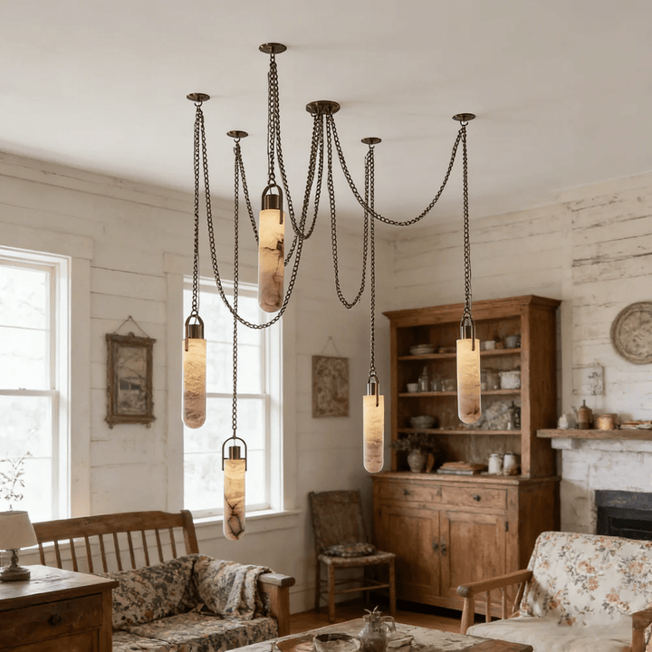 Lampadario in alabastro a grappolo cilindrico