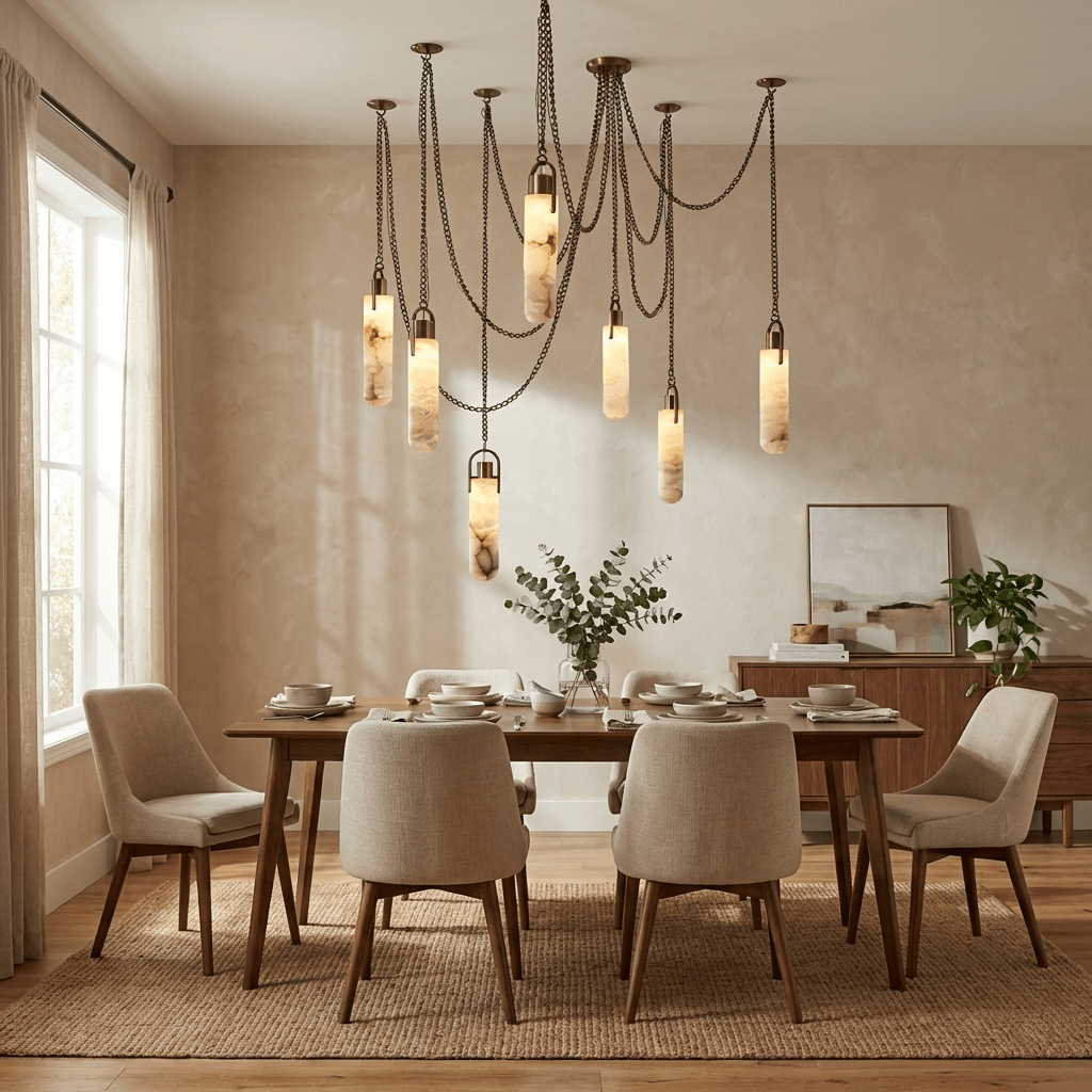 Lampadario in alabastro a grappolo cilindrico