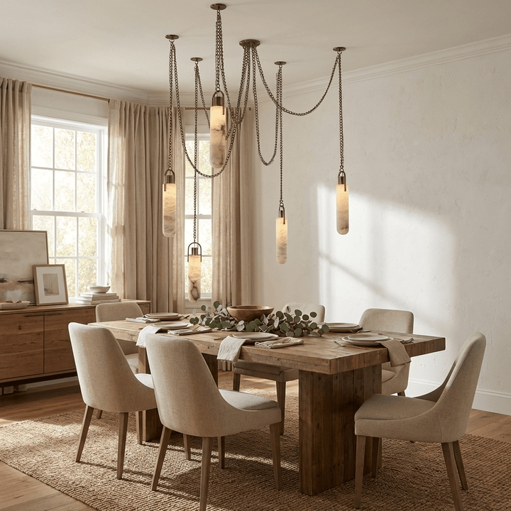 Lampadario in alabastro a grappolo cilindrico