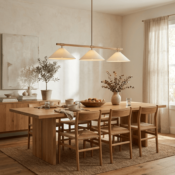 Linen lampadario lineare a Cono