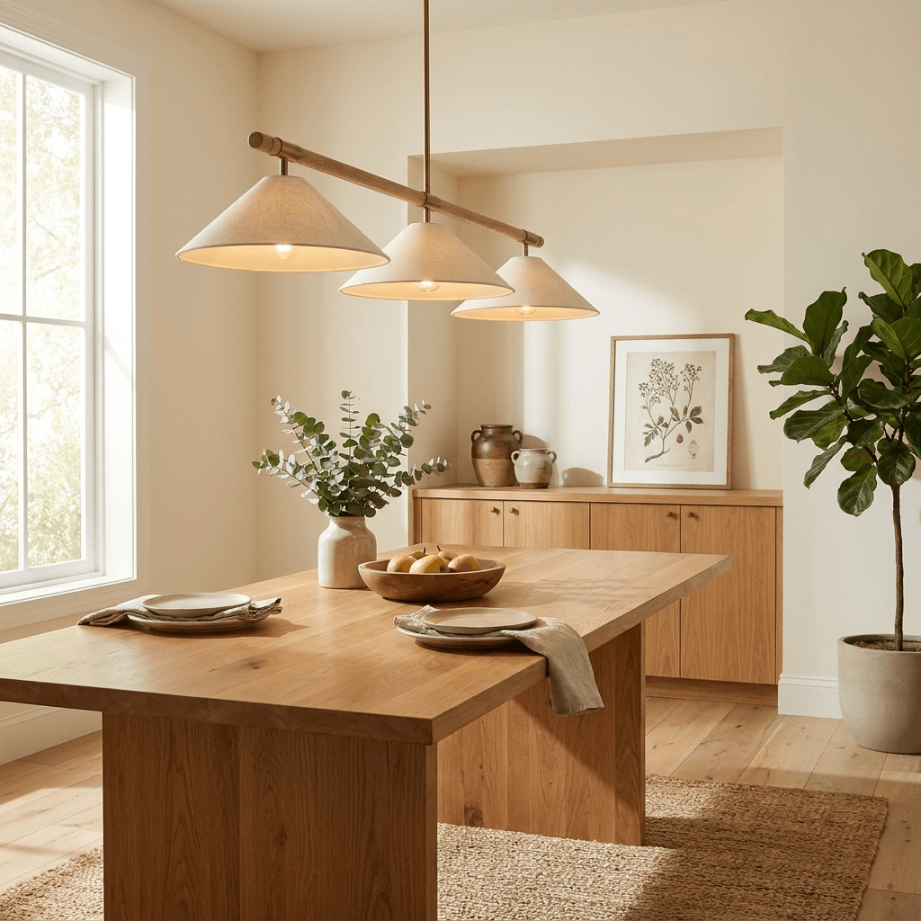 Linen lampadario lineare a Cono