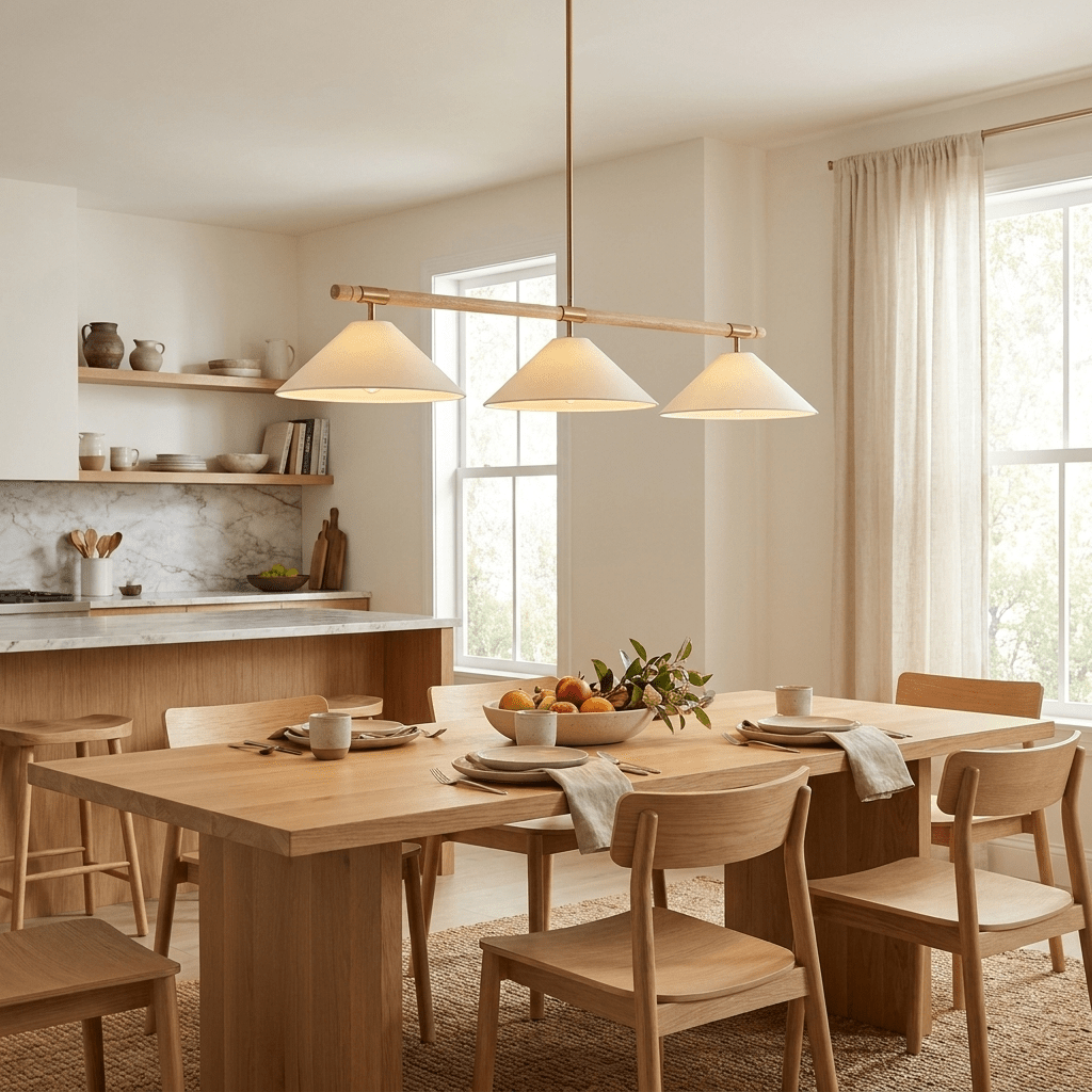 Linen lampadario lineare a Cono