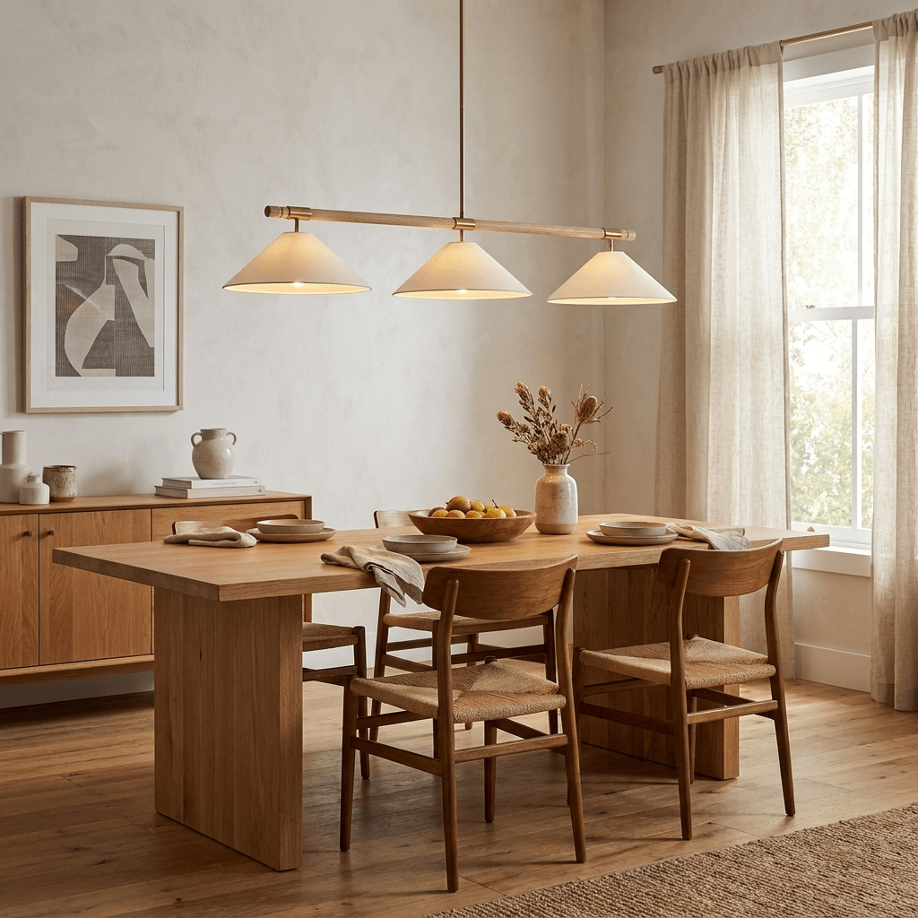 Linen lampadario lineare a Cono