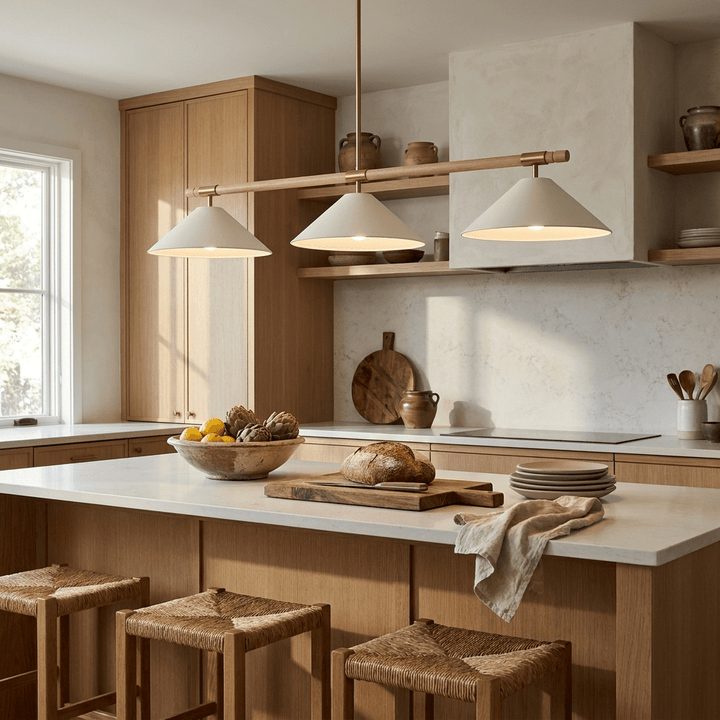 Linen lampadario lineare a Cono