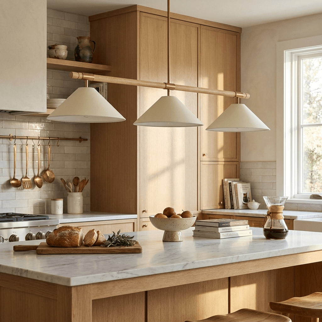 Linen lampadario lineare a Cono