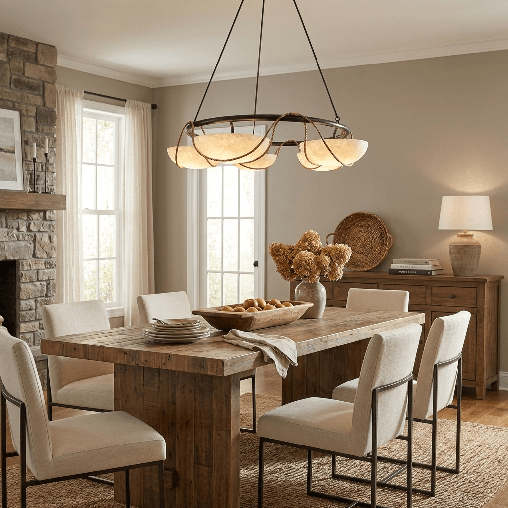 Lampadario in alabastro a forma di anello
