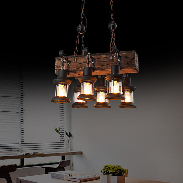 Epoch Lampade a Sospensione Retro Rettangolare Lanterna Metallo Legno