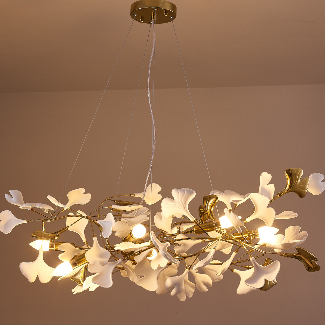 Olivia Lampada a Sospensione Ceramica Grande Foyer Foglia Gingko Soggiorno Lusso