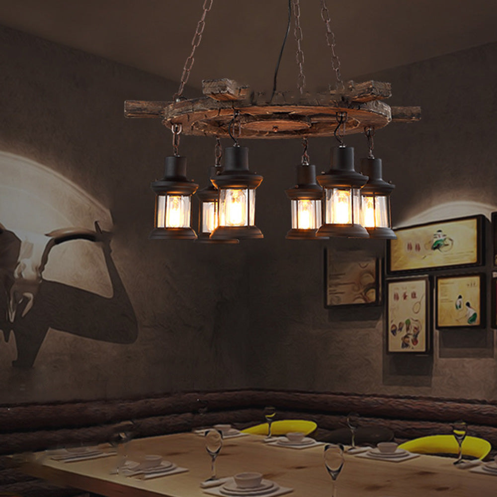 Epoch Retro Industriale LED Lampade a Sospensione Marrone Metallo Legno Soggiorno