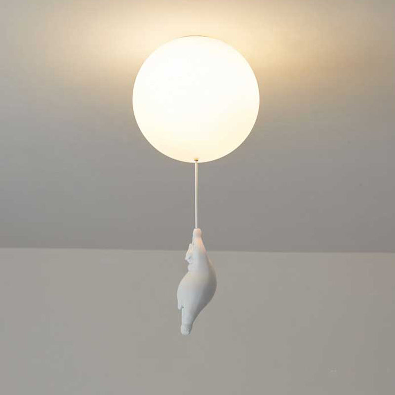 Aria Moderno Bellissimo LED Plafoniera Bianco Orso Pallone Resina