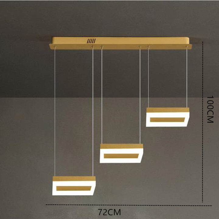 Arisha Moderne LED Lampade a Sospensione Metallo Oro 3 Luci Quadrato