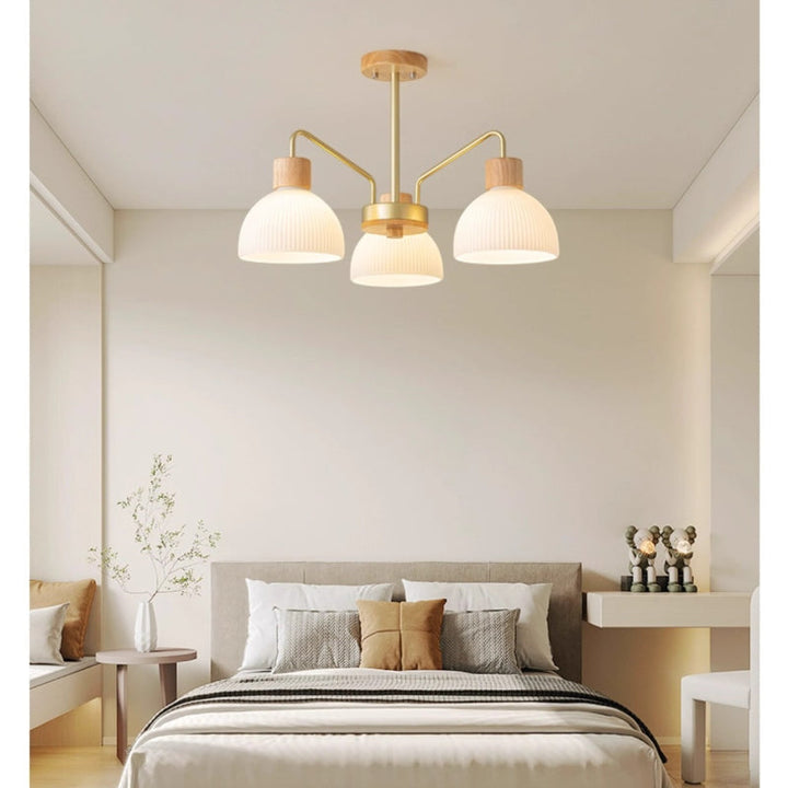 Arisha Moderno Metallo/Legno/Vetro Lux Lampadario Bianco/Noce Soggiorno/Sala da Pranzo