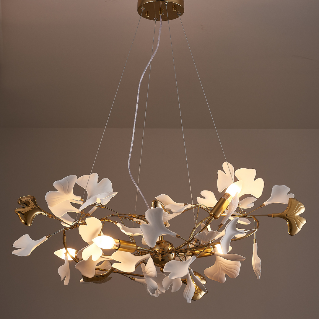 Olivia Lampada a Sospensione Ceramica Grande Foyer Foglia Gingko Soggiorno Lusso