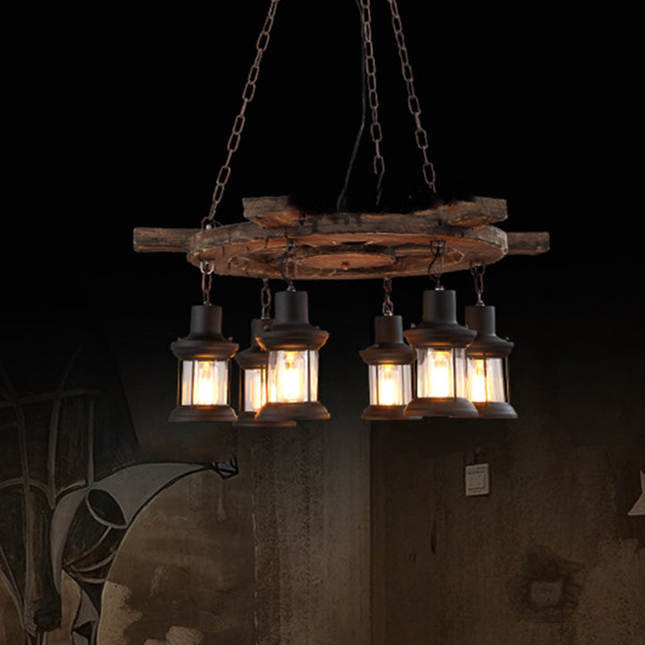 Epoch Retro Industriale LED Lampade a Sospensione Marrone Metallo Legno Soggiorno
