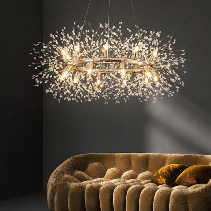 Arisha Lampada a Sospensione LED Moderna Dente di Leone in Metallo Oro/Cristallo