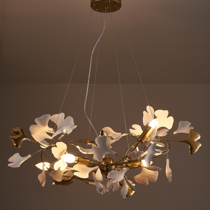 Olivia Lampada a Sospensione Ceramica Grande Foyer Foglia Gingko Soggiorno Lusso