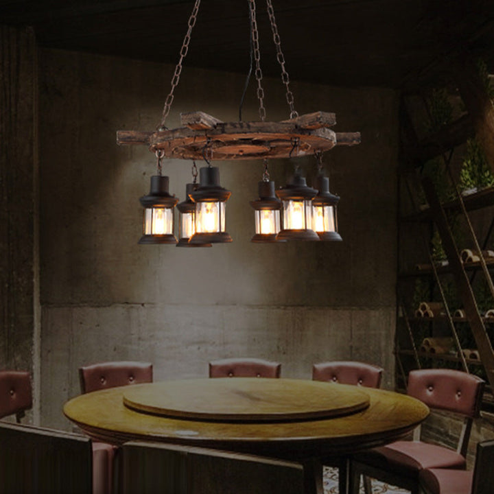 Epoch Retro Industriale LED Lampade a Sospensione Marrone Metallo Legno Soggiorno