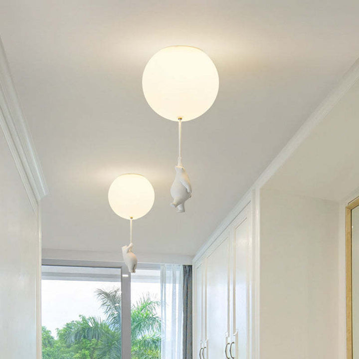 Aria Moderno Bellissimo LED Plafoniera Bianco Orso Pallone Resina