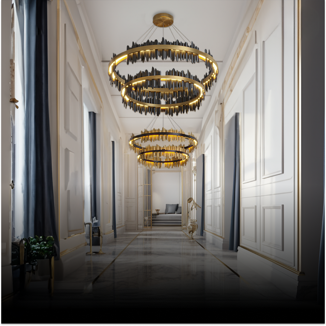 Kristy Design Moderno LED Metallo Vetro Lampadari Nero Oro