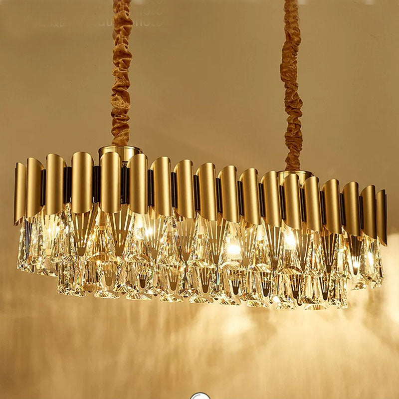 Kristy Moderno LED Lampadari Rettangolare Lusso Metallo Cristallo Oro Piccolo Soggiorno/Camera da Letto