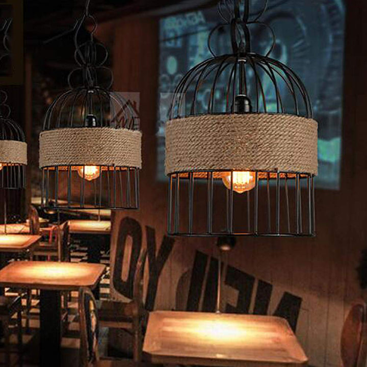 Epoch Design Metallo/Corda LED Sospensione Nero Soggiorno/Bar/Ristorante